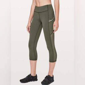 EUC Lululemon Speed Up Crop *High Mesh 21" Camo Green 6